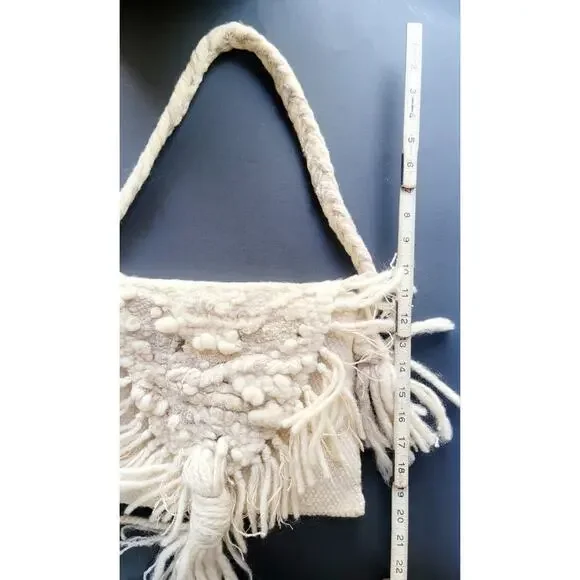 Vintage Handwoven Wool Fringe Purse Boho Artisan Bag - Picture 12 of 12